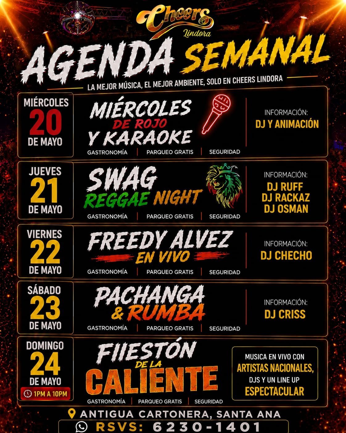 Cheers Lindora weekly event agenda from May 20-24